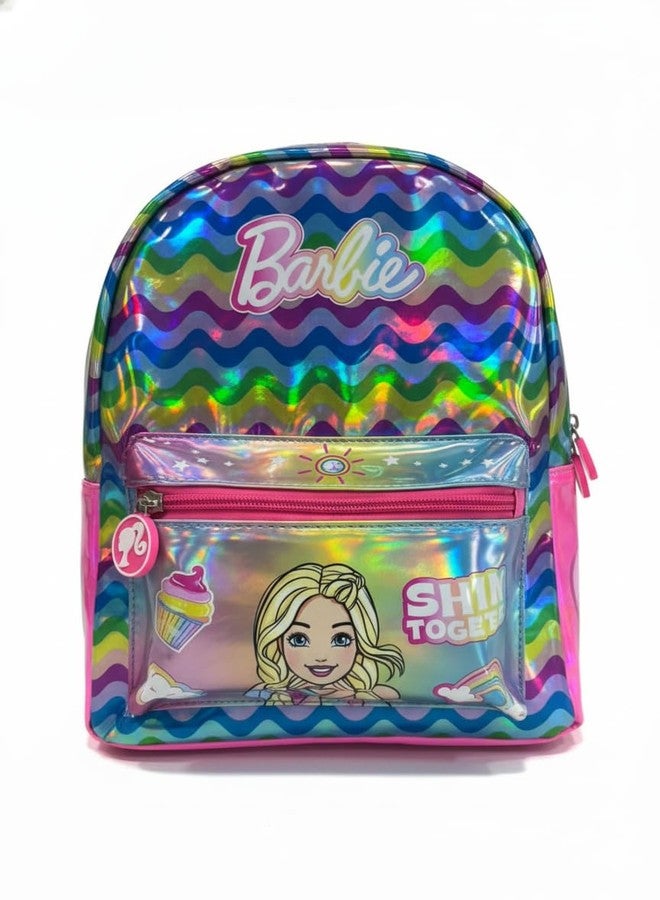 STRIDERS حقيبة ظهر باربي ثلاثية الأبعاد بألوان قوس قزح للبنات من ستريدرز | حقيبة مدرسية بتصميم "تألقي معًا" | حقيبة أطفال عصرية وخفيفة الوزن - Image 1